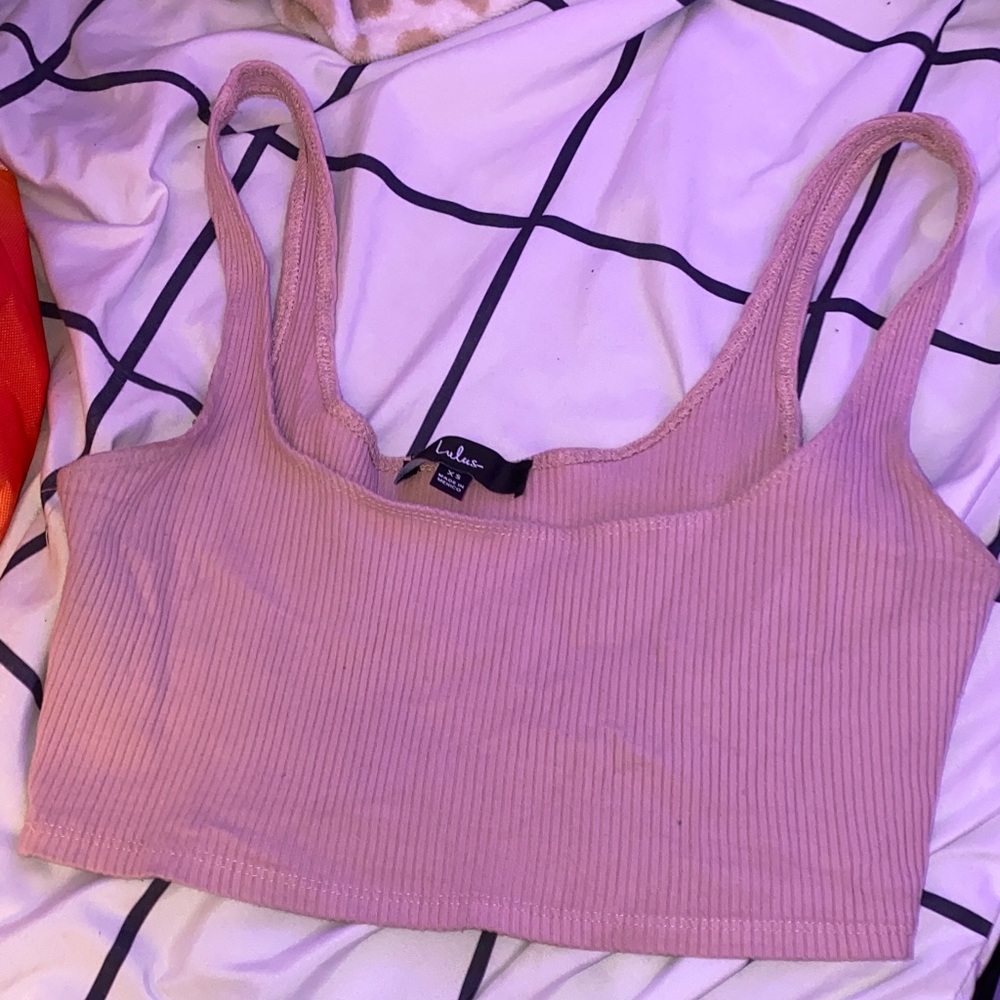 Lulu's Pink Ribbed Crop Top - Picture 1 of 3